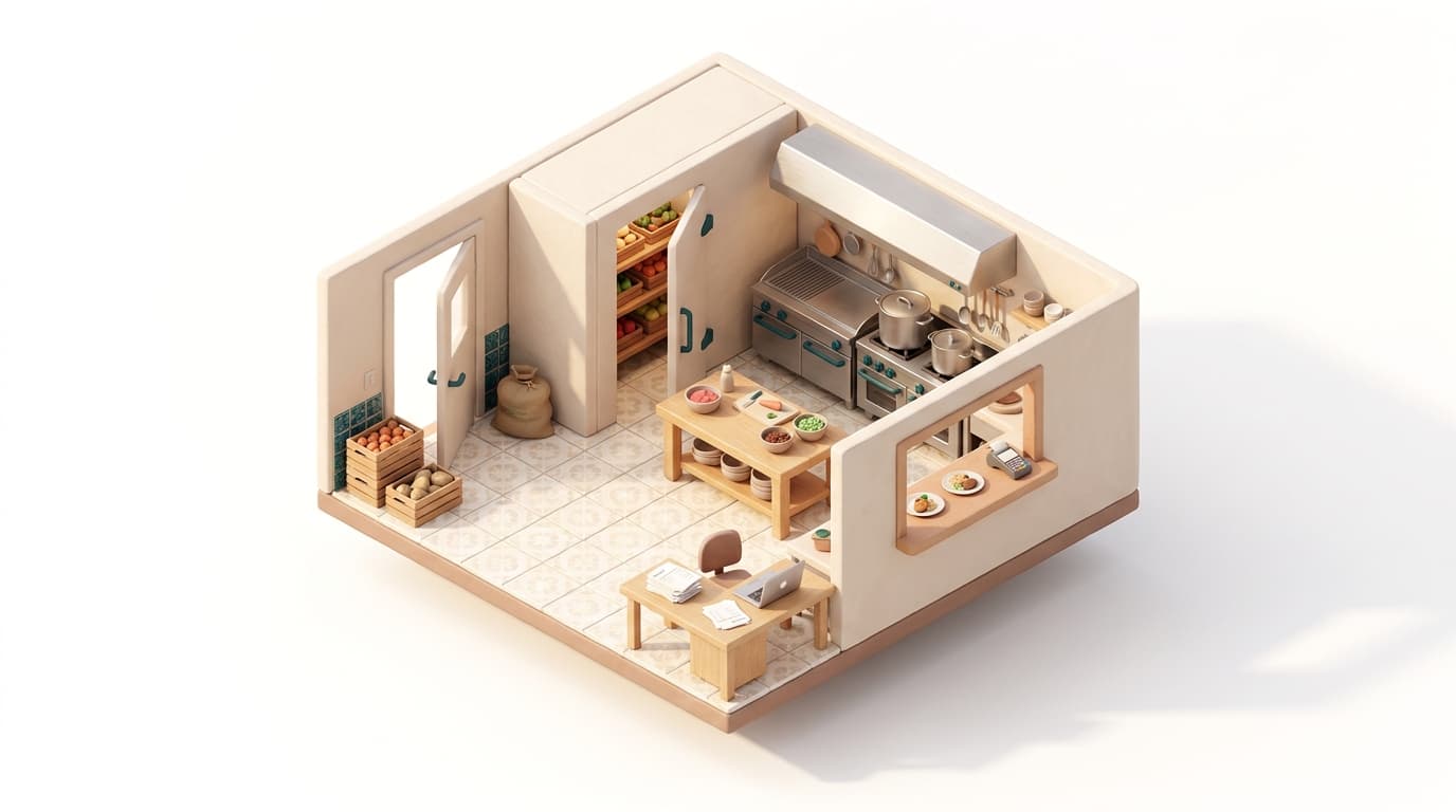 La cocina de un restaurante vista desde arriba